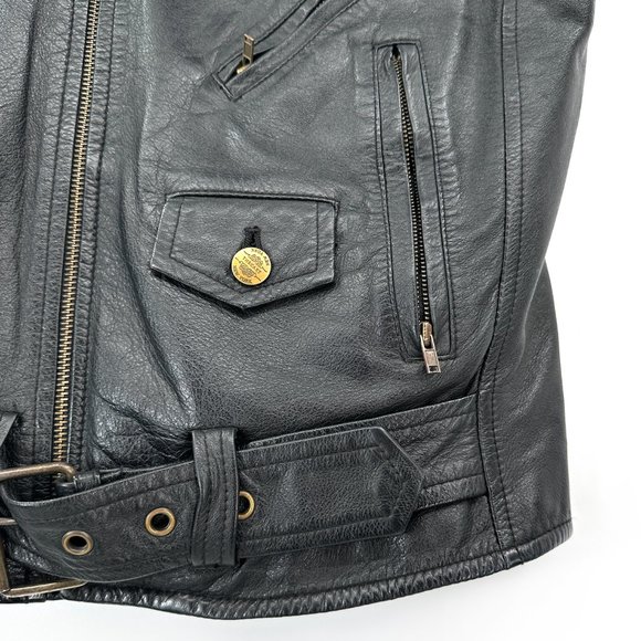 Vintage The Cast NYC Silk Lined Black Leather Vest Sleeveless Biker Jacket sz S - Picture 3 of 6